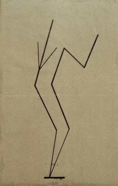 Analytische Zeichnung nach Fotos der tanzenden Palucca, Paralleler Aufbau aus einem Punkt unten von Wassily Kandinsky