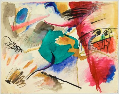 Entwurf zu „Bild mit grüner Mitte“, auch genannt „Aquarell zu Bild mit grüner Mitte“; Blatt 5 des Skizzenbuches von Wassily Kandinsky