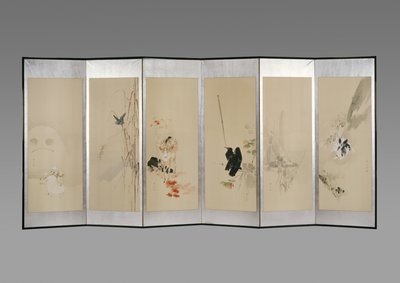 Klappschirm: Blumen der zwölf Monate, ca. 1900 (Tinte & Farbe auf Papier) von Watanabe Seitei