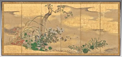 Blumen und Bäume der vier Jahreszeiten (linker Bildschirm) von Watanabe Shiko