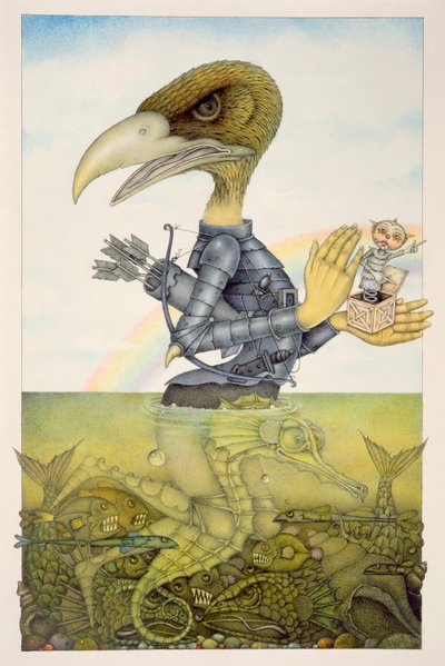 Vogel in Rüstung auf Seepferdchen von Wayne Anderson