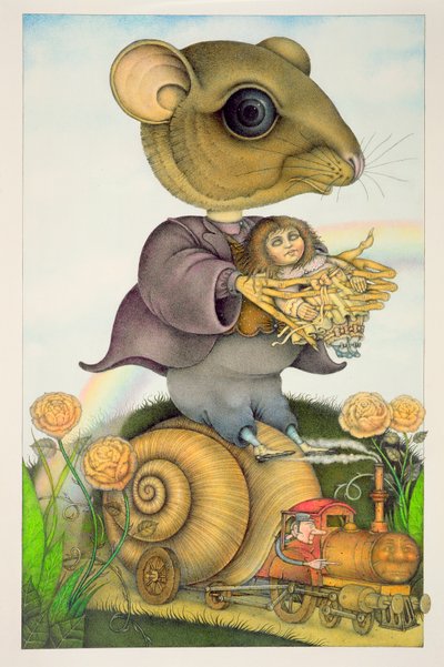 Maus und Puppe auf einem Schneckenzug von Wayne Anderson