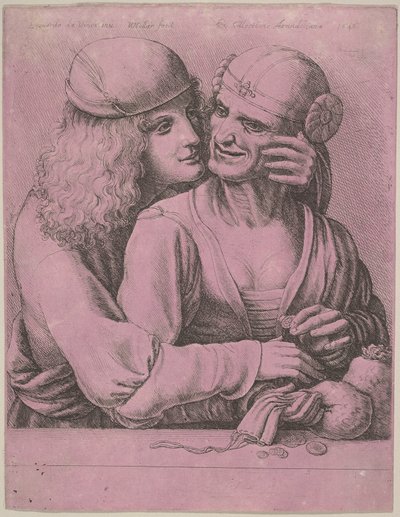 Ein junger Mann streichelt eine alte Frau, 1646 von Wenceslaus Hollar
