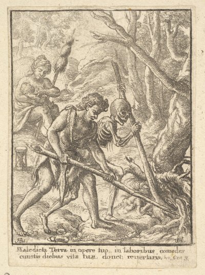 Adam pflügt aus dem Totentanz von Wenceslaus Hollar