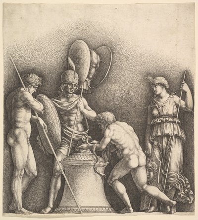 Vier klassische Figuren, heidnisches Opfer, 1638 von Wenceslaus Hollar