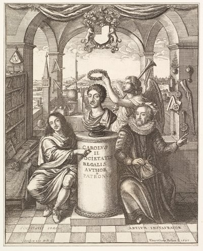 Frontispiz der Geschichte der Royal Society of London von Thomas Spratt, veröffentlicht 1702 von Wenceslaus Hollar