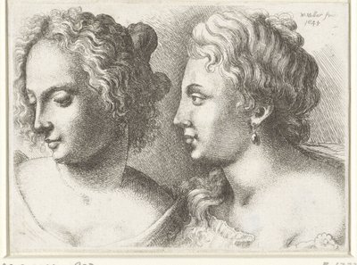 Köpfe von zwei jungen Frauen (Karikaturen, Köpfe und Missbildungen nach Leonardo da Vinci) von Wenceslaus Hollar