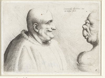 Köpfe eines großen kahlen Mannes und einer grotesken Frau von Wenceslaus Hollar