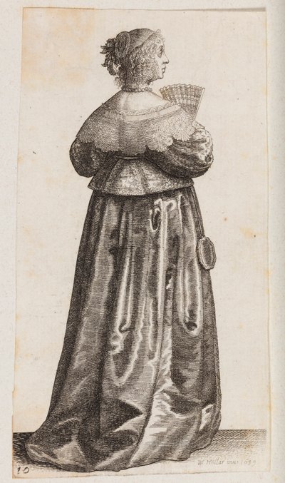 Frau mit einem Fächer und einem Spiegel, von hinten gesehen von Wenceslaus Hollar