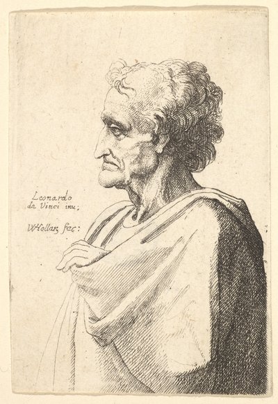 Mann mit traurigem Ausdruck nach links mit Hand, die aus dem Umhang hervorkommt, 1625-77 von Wenceslaus Hollar