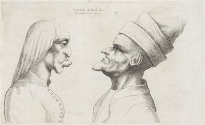 Missgestaltete Köpfe einer Frau mit glattem Haar und eines Mannes mit doppelrandigem Hut von Wenceslaus Hollar