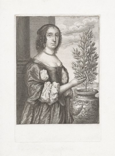 Porträt einer stehenden Frau neben einem Lorbeerbaum von Wenceslaus Hollar