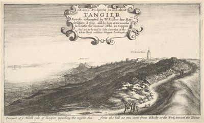 Aussicht auf die Nordseite von Tanger in Richtung des offenen Meeres vom Hügel aus, wie man kommt..., bis 1673 von Wenceslaus Hollar