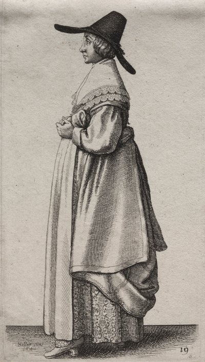 Die Frau mit einem männlichen Hut und geblümtem Unterrock von Wenceslaus Hollar