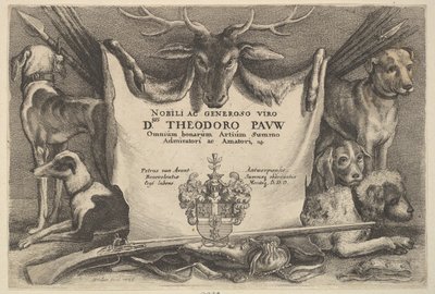 Titelseite mit Hunden und Jagdausrüstung, 1646 von Wenceslaus Hollar