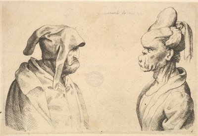 Zwei deformierte Köpfe, die sich gegenüberstehen von Wenceslaus Hollar