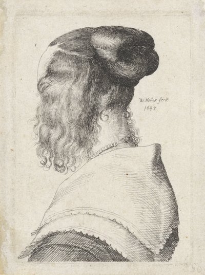 Frau mit hochgestecktem Haar, schräg von hinten gesehen von Wenceslaus Hollar
