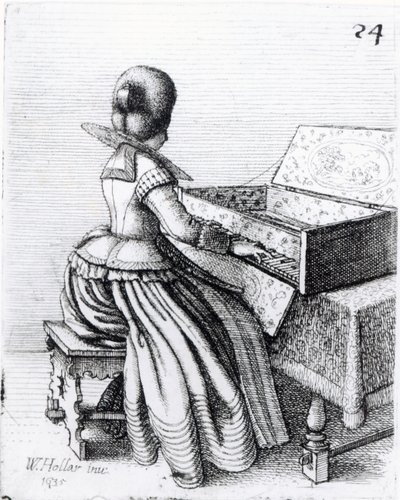 Frau spielt an einer Tastatur, 1635 von Wenceslaus Hollar
