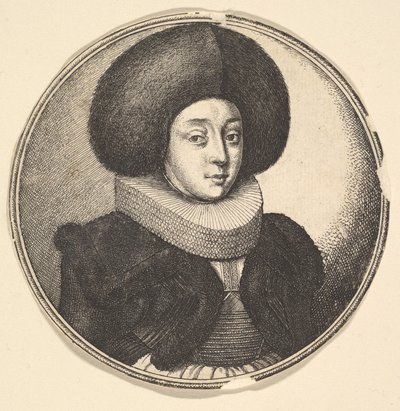 Frau mit großem rundem Pelzhut und Spitzenkrause, 1645 von Wenceslaus Hollar