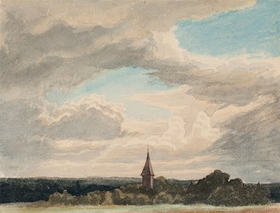 Kirchturm in einer Landschaft in Odenthal, Studie von Werner Holmberg