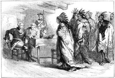 Besuch von Pontiac und den Indianern bei Major Gladwin, 1763, ca. 1880 von Whymper