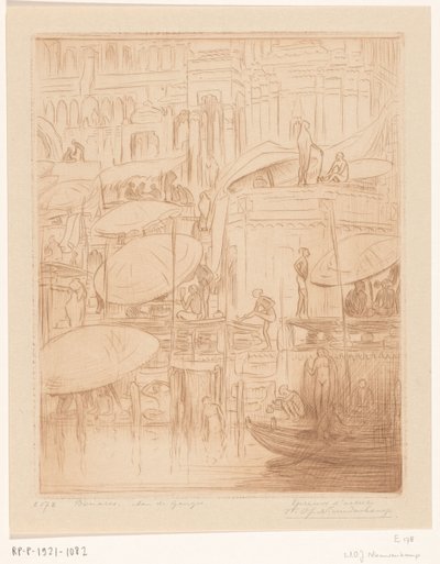 Badende und betende Männer und Frauen am Ufer des Ganges in Benares von Wijnand Otto Jan Nieuwenkamp (signed by artist)