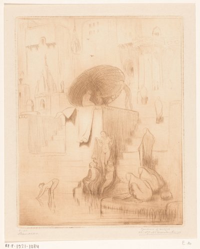 Badende und waschende Frauen am Ufer des Ganges in Benares von Wijnand Otto Jan Nieuwenkamp (signed by artist)