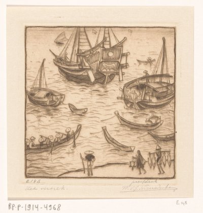 Schiffe in einer Bucht an der Ostküste von Lombok von Wijnand Otto Jan Nieuwenkamp (signed by artist)