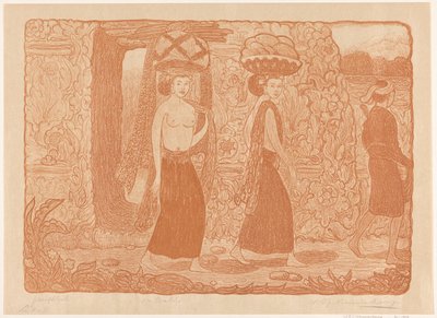Frauen, die Gegenstände auf dem Kopf bei einem Tempel auf Bali tragen von Wijnand Otto Jan Nieuwenkamp (signed by artist)