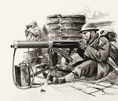 Britischer Maschinengewehrschütze wartet auf die Deutschen außerhalb von Dünkirchen von Wilf (20th century) Hardy
