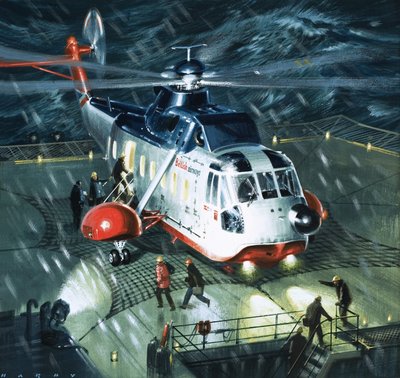 Gefährliche Männer der Ölfelder. Ein British Airways S-61N Hubschrauber von Wilf (20th century) Hardy
