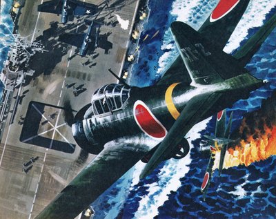 Japanischer Selbstmordangriff auf amerikanischen Flugzeugträger von Wilf (20th century) Hardy