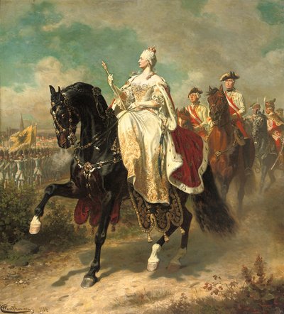 Kaiserin Maria Theresia zu Pferd inspiziert österreichische Truppen, 1884 von Wilhelm Camphausen