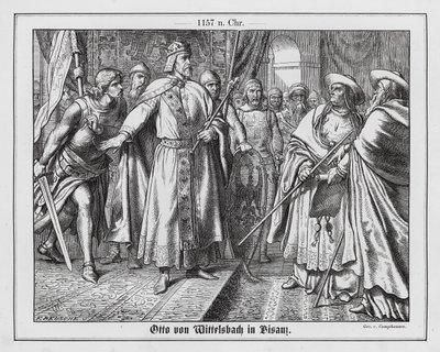 Der Heilige Römische Kaiser Friedrich I. hält Otto von Wittelsbach davon ab, den päpstlichen Legaten in Besançon anzugreifen von Wilhelm Camphausen