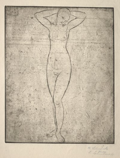 Stehendes Mädchen mit Armen hinter dem Kopf von Wilhelm Lehmbruck