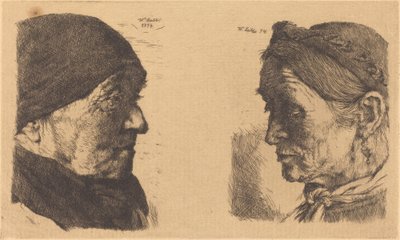 Porträt einer alten Bäuerin im Profil nach rechts und Bäuerin mit geschlossenen Augen von Wilhelm Maria Hubertus Leibl