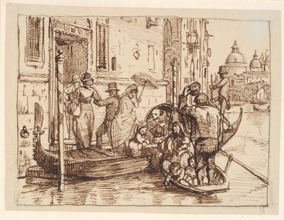 Aussteigen aus einer Gondel im Canal Grande in Venedig. Im Hintergrund Santa Maria della Salute von Wilhelm Marstrand