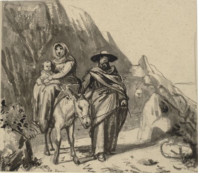 Die Heilige Familie, zwischen Felsen auf dem Weg nach Ägypten von Wilhelm Marstrand