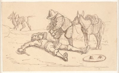Don Quixote liegt verletzt und wird von Sancho geholfen von Wilhelm Marstrand