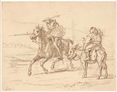 Während Sancho zusieht, greift Don Quixote an von Wilhelm Marstrand