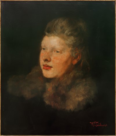 Blondine mit Pelz von Wilhelm Trübner