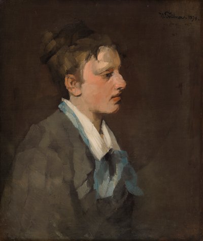 Brüsselerin mit blauer Krawatte von Wilhelm Trübner