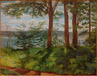 Landschaft am Starnberger See mit drei Bäumen von Wilhelm Trübner