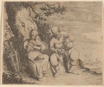 Bauernpaar sitzt unter einem Baum von Willem Basse