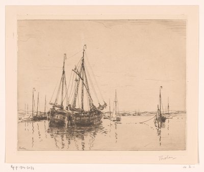 Hafen mit angedocktem Zweimaster von Willem Bastiaan Tholen (signed by artist)