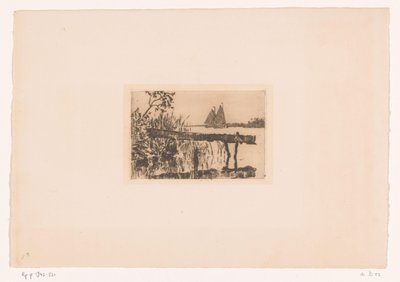 Steg am Ufer, dahinter zwei Segelboote von Willem Bastiaan Tholen