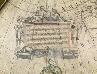 Terrestrischer Bodenglobus, Detail der Kartusche, ca. 1650 von Willem Blaeu