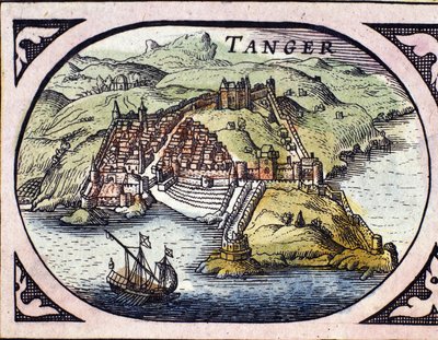 Ansicht der befestigten Stadt Tanger und der Küste, Marokko. Karte aus dem niederländischen Atlas von W. G. Blaeu, Amsterdam von Willem Blaeu