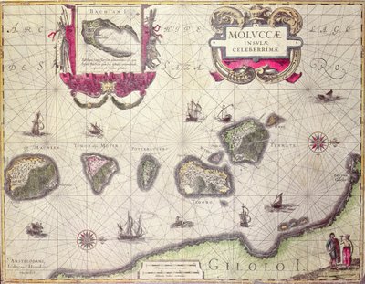 Karte der Molukkeninsel, graviert von Jodocus Hondius, 1630 von Willem Janszoon Blaeu