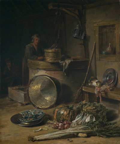 Bauerninterieur mit Frau an einem Brunnen, um 1642-43 von Willem Kalf